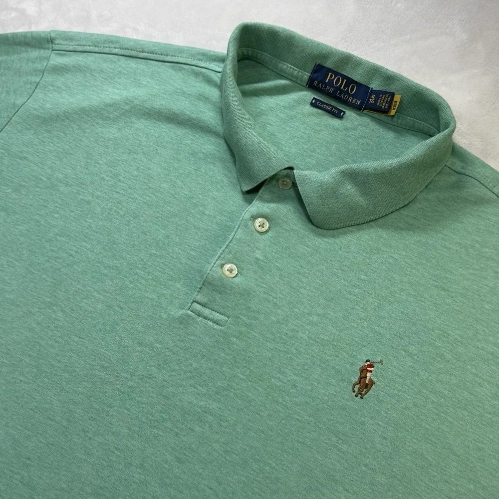Polo Ralph Lauren Classic Fit Polo Shirt XL Green Heather Big Pony Golf Cotton